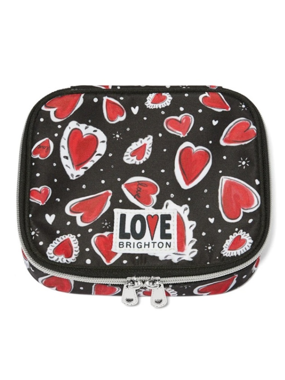 Brighton Hearts A Flutter Travel Jewelry Case w Red Heart Design in Black